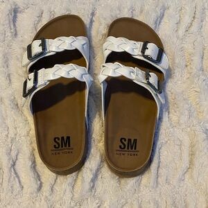 SM New York White Braided Slide Sandals